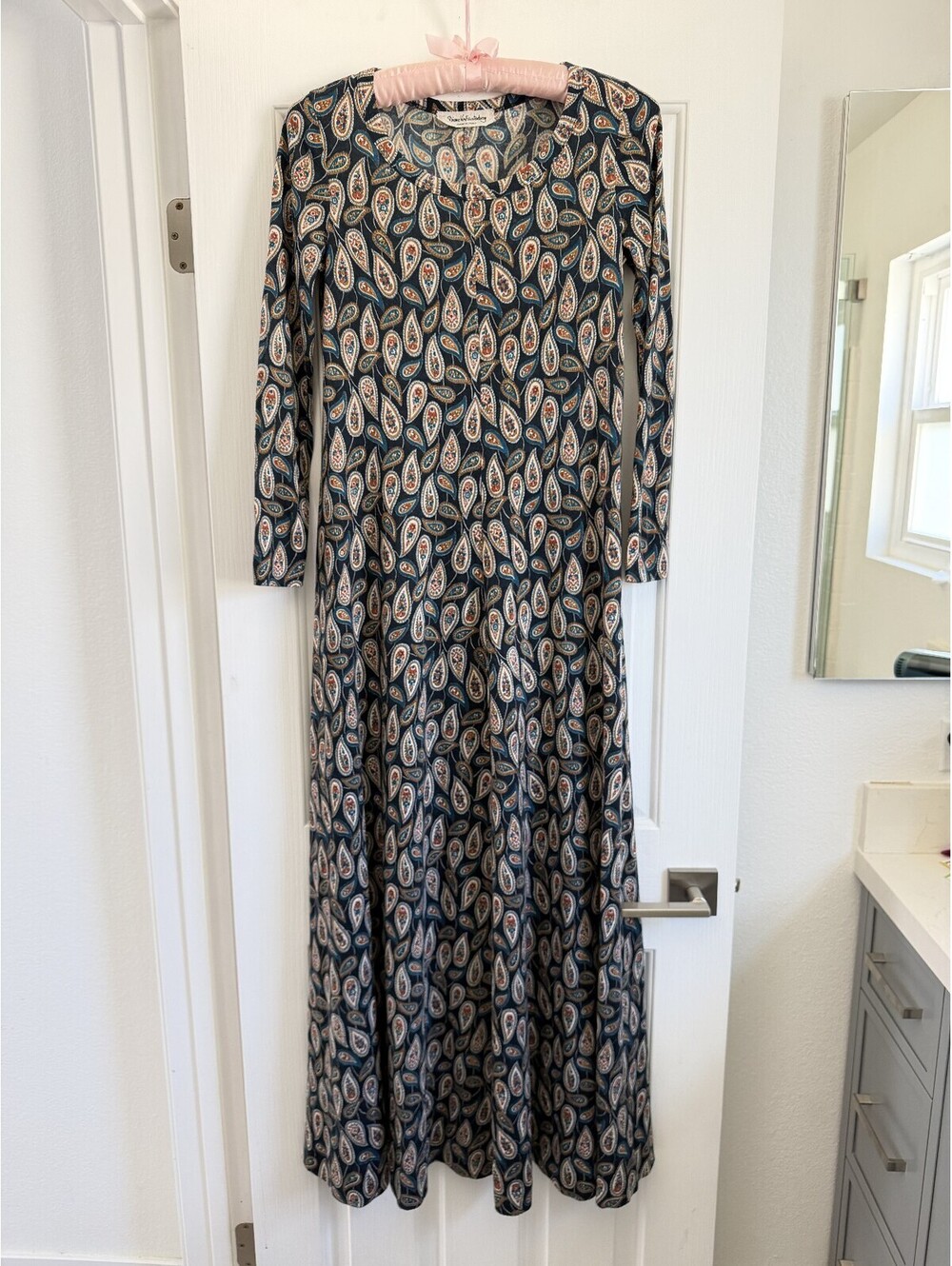 VTG 70s Diane von Furstenberg DVF Paisley Knit Maxi Dress Italy Sz S
